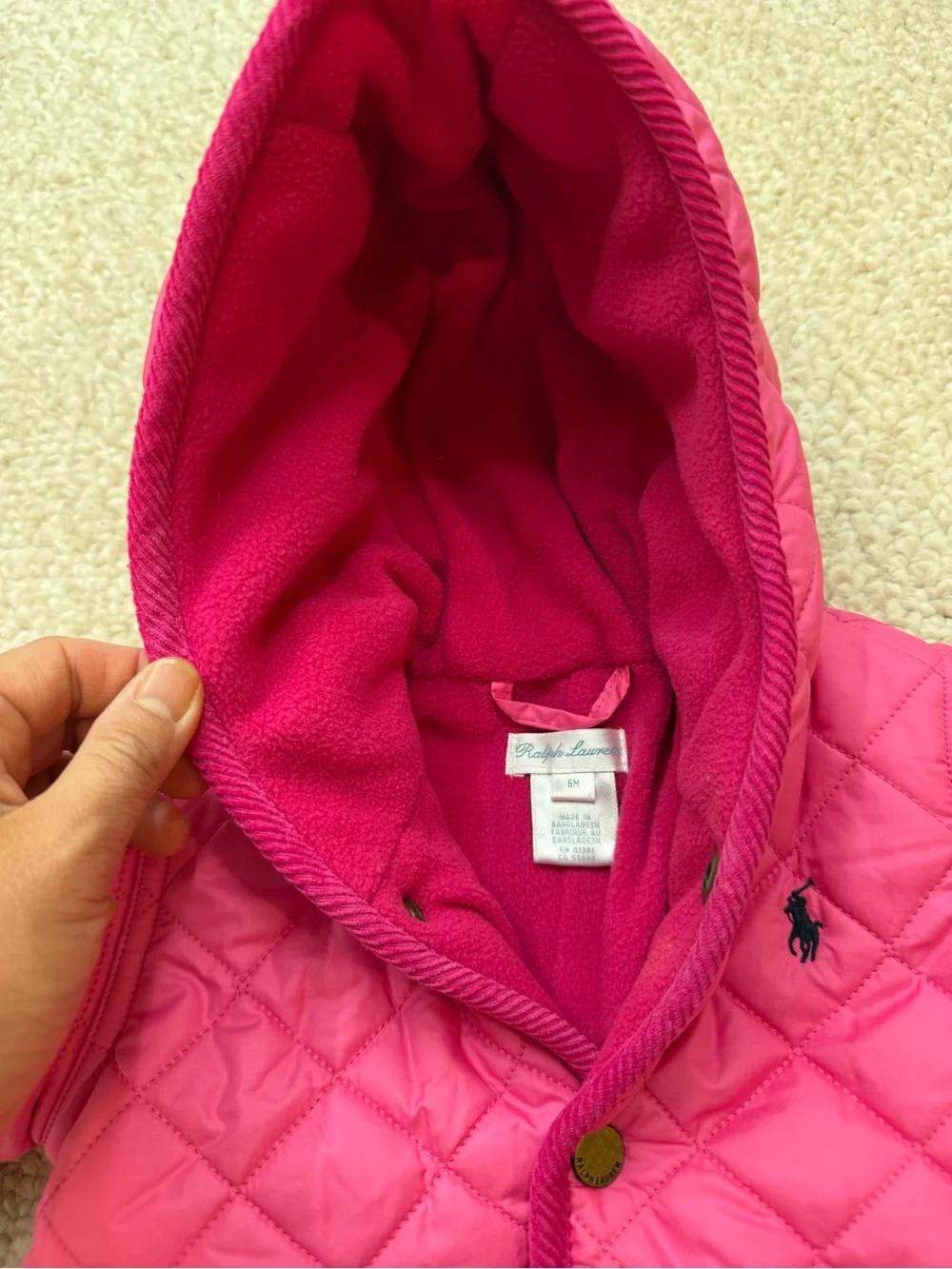 Ralph Lauren Pink Quilted Hooded Footed One-Piece Snowsuit for Baby 6M